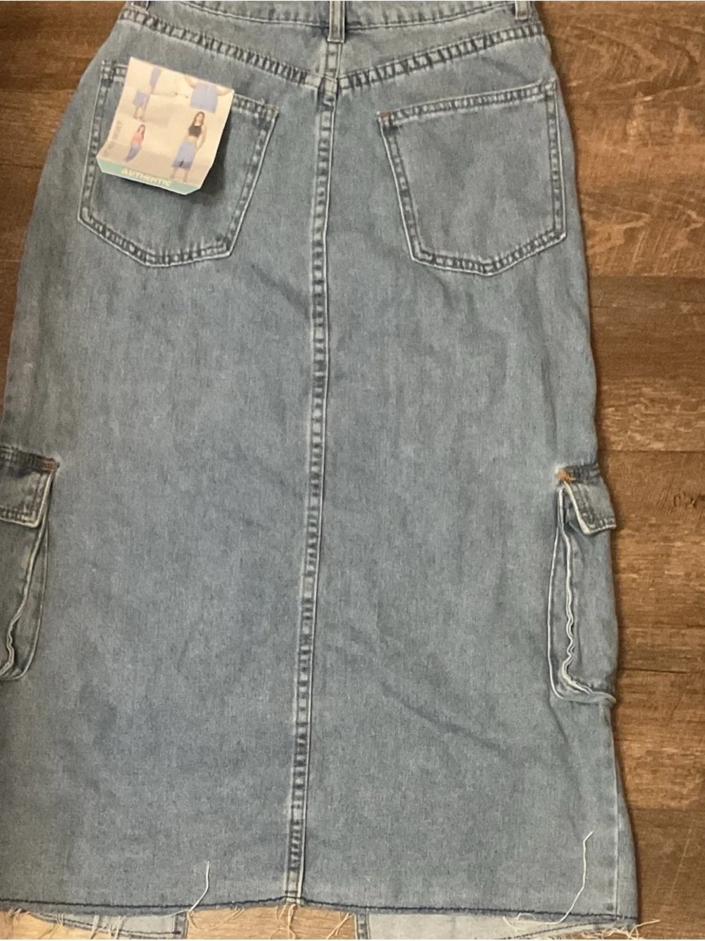 Authentic Denim Cargo Midi Skirt in Light Blue